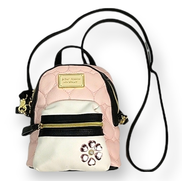 Betsey Johnson Handbags - NEW Betsey Johnson Bedazzled Quilted Heart Mini Backpack Crossbody Bag